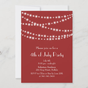 Red 4th of July Twinkle Lights Party Invitation