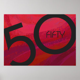 Red 50 Decade Birthday Poster