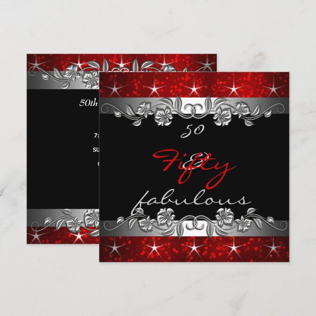 Red 50 & Fabulous 50th Birthday Party Invitation (Front/Back)