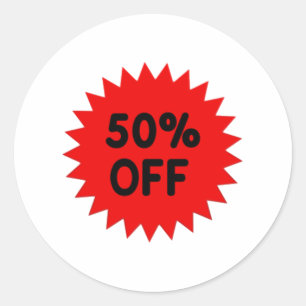 Red 50 Percent Off Classic Round Sticker