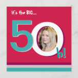 Red 50th Big 5-Oh! Photo Template Birthday Party<br><div class="desc">A modern red and teal 50th birthday party invitation designed to add a photo of the birthday girl. Please email me if you need help customising your design.</div>