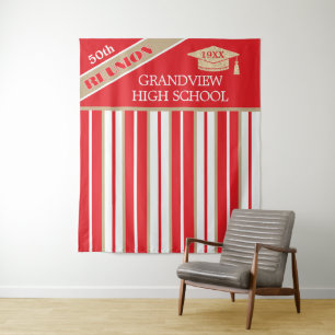 Red 50TH Class Reunion Photo Backdrop Tapestry
