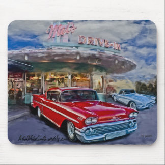 red 58 chevy at drive-in mouse mat