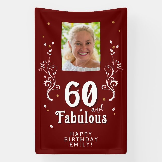 Red 60 and Fabulous Foliage 60th Birthday Photo Banner (Vertical)