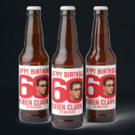 Red 60th Birthday custom photo name label<br><div class="desc">60th birthday bright red and white photo party paper beer or wine labels. Great to add a personal touch to a surprise thirtieth birthday party. Customise with your birthday boys or girls photo in the 0 of 60 and personalise with your choice of name and birthday celebration date. Designed by...</div>