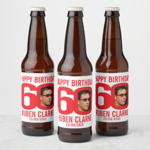 Red 60th Birthday custom photo name label
