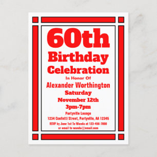 Red 60th Birthday Invitation Postcard