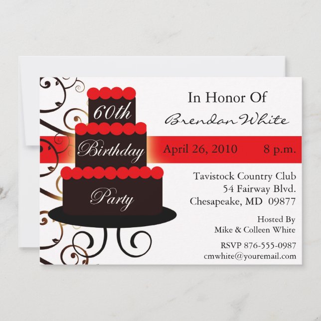 Red 60th Birthday Party Invitations (Front)
