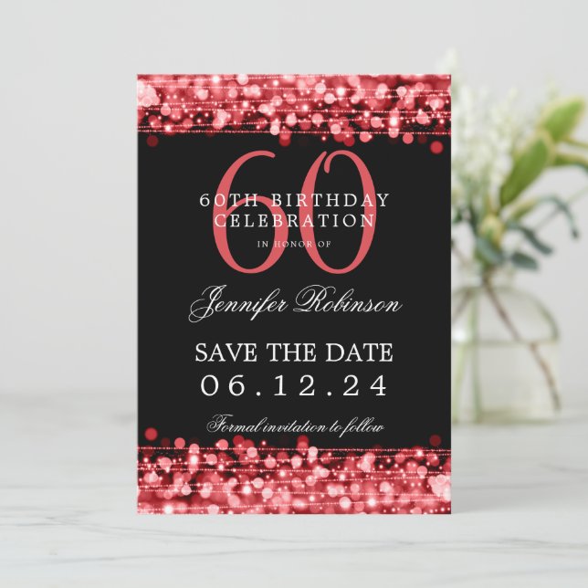 Red 60th Birthday Save the Date w/ Details Invitation (Standing Front)