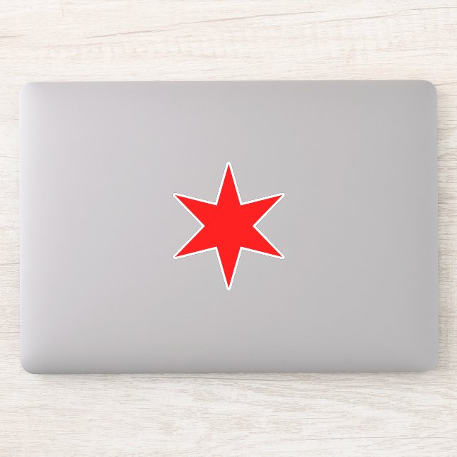 Red 6-pointed Chicago Flag Star Vinyl Sticker (Computer)