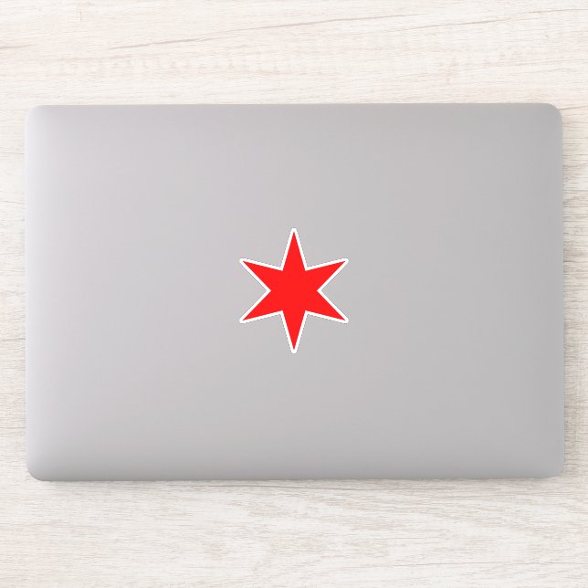 Red 6-pointed Chicago Flag Star Vinyl Sticker (Computer)