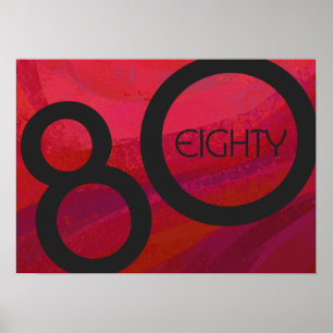 Red 80 Decade Birthday Poster