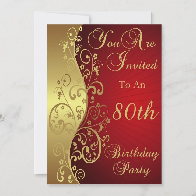 Red 80th Birthday Party Personalised Invitation (Front)