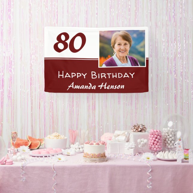 Red 80th Birthday Party Photo Backdrop Banner (Party)