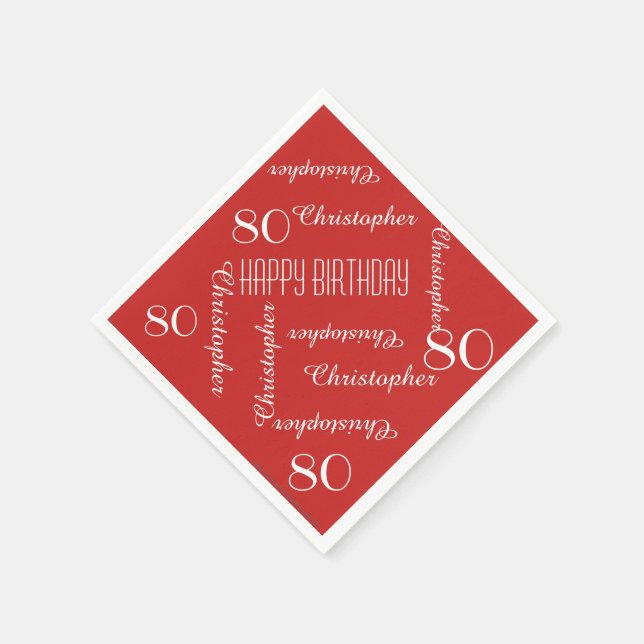 Red 80th Birthday Party Repeat Name, Paper Napkin (Corner)