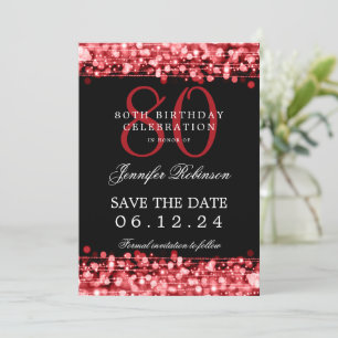 Red 80th Birthday Save the Date  Invitation