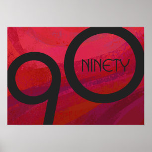 Red 90 Decade Birthday Poster