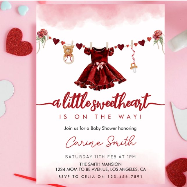 Red A little Sweetheart Valentine's Baby Shower Invitation (Creator Uploaded)