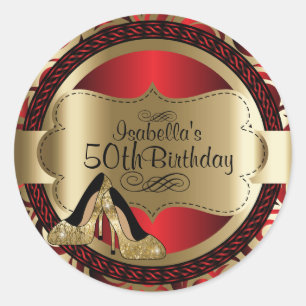 Red Abstract 00th Birthday Gold High Heels Classic Round Sticker