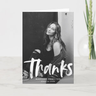 Red   Abstract Brushstrokes Photo Graduation Thank You Card