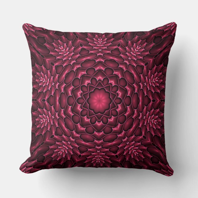 Red Abstract Cactus Floral Pattern Throw Pillow (Front)