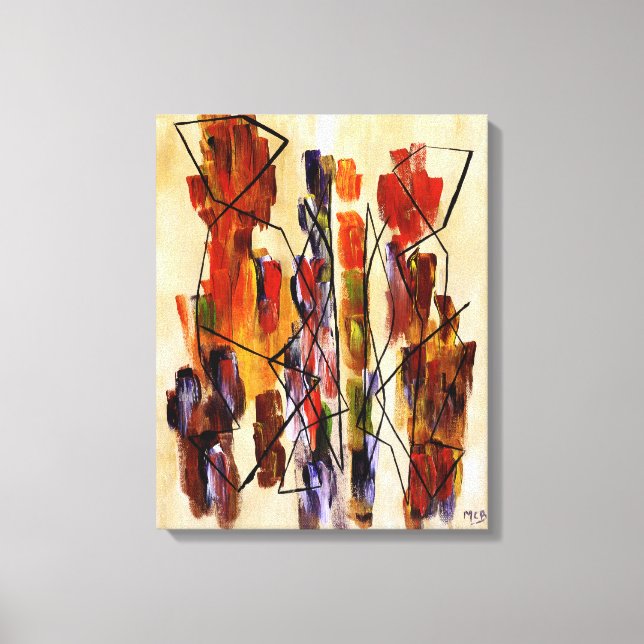 Red Abstract Ethnic Couple Beige Canvas Print (Front)