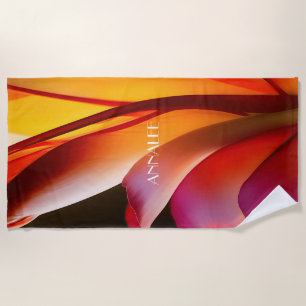 RED ABSTRACT FLORAL BEACH TOWEL