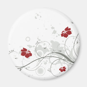 Red Abstract Floral Magnet