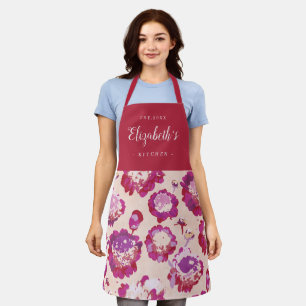 Red abstract floral pattern personalised cooking apron
