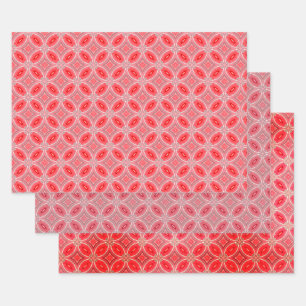 Red Abstract Flower Forms Pattern Wrapping Paper Sheet