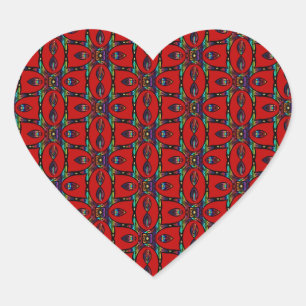 Red Abstract flowers floral modern art Pattern Heart Sticker