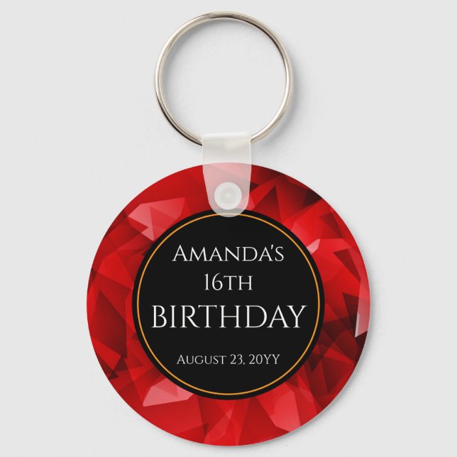 Red Abstract Geometric Crystal Background Key Ring (Front)