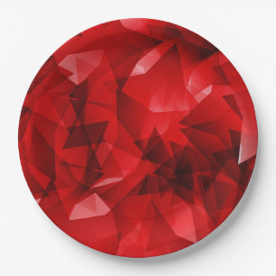 Red Abstract Geometric Crystal Background Paper Plate