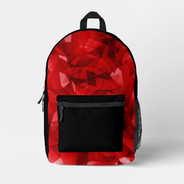 Red Abstract Geometric Crystal Background Printed Backpack (Front)
