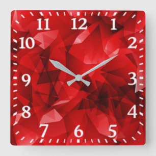 Red Abstract Geometric Crystal Background Square Wall Clock