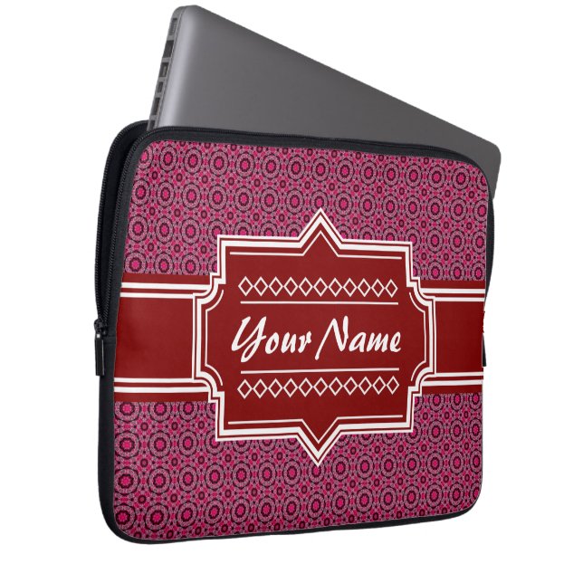 Red Abstract Geometric Pattern Personalised Laptop Sleeve (Front Right)