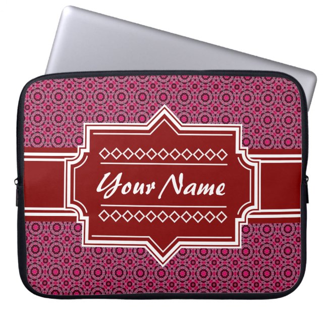 Red Abstract Geometric Pattern Personalized Laptop Sleeve (Front)