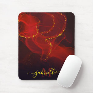 Red Abstract Gold Glitter Mouse Mat
