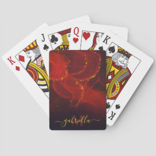 Red Abstract Gold Glitter Playing Cards