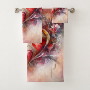 Red Abstract Hearts Bath Towel Set