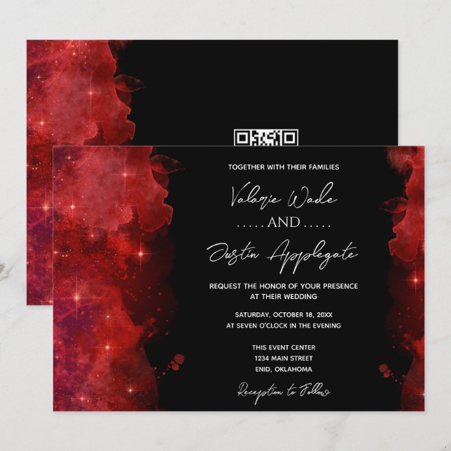 Red Abstract Ink Wedding Invitation (Front/Back)