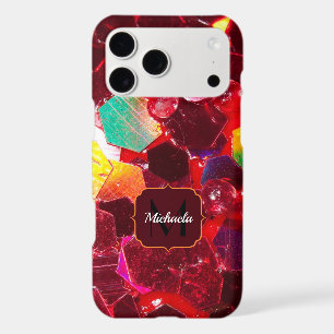Red abstract mosaic shiny glitter pattern Monogram