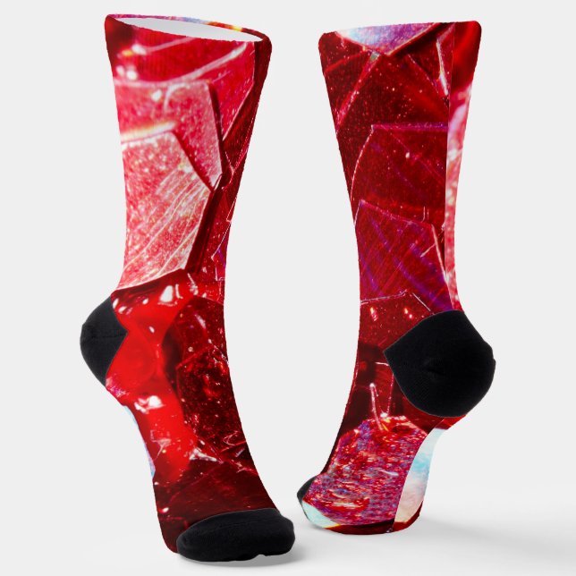 Red abstract mosaic shiny glitter pattern socks (Angled)