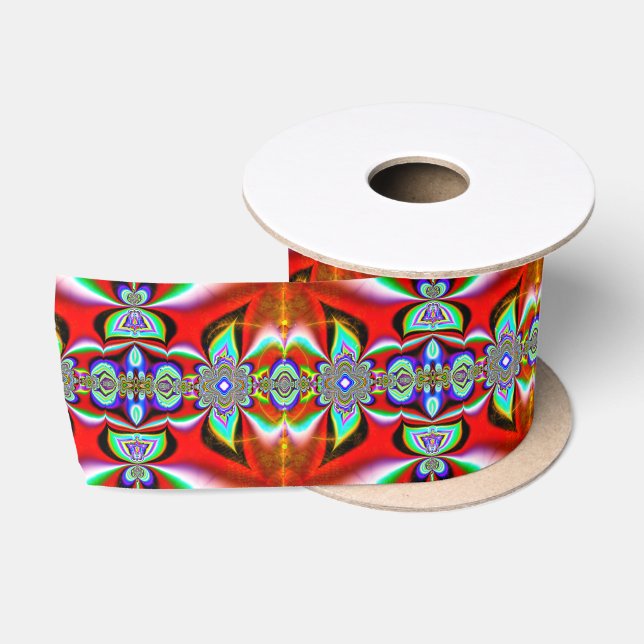 Red abstract pattern satin ribbon (Spool)
