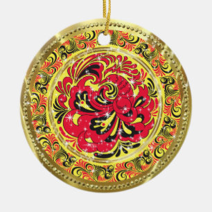 Red Abstract Phoenix Bird-Gold & Sparkles Ceramic Tree Decoration