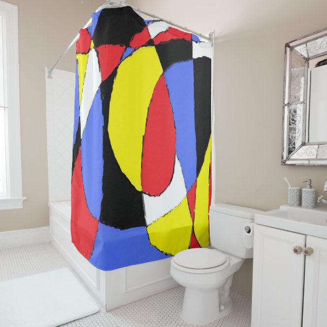 Red Abstract Shower Curtain (In Situ)