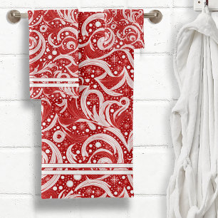 Red Abstract Snowflake Pattern#10 ID1009 Bath Towel Set