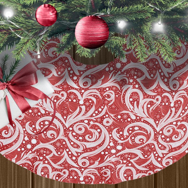 Red Abstract Snowflake Pattern#10 ID1009 Brushed Polyester Tree Skirt (Creator Uploaded)