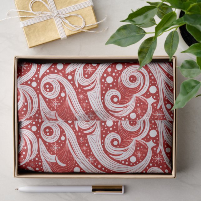 Red Abstract Snowflake Pattern#10 ID1009 Tissue Paper (Gift)