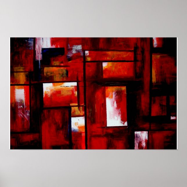 Red Abstract Squares Art Print Poster - Original (Front)